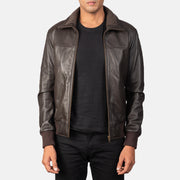 Men's Air Rolf Mocha Brown Leather Bomber Jacket in Dark Brown Sheepskin Leather - Vista frontale e linea su misura | Acquista online