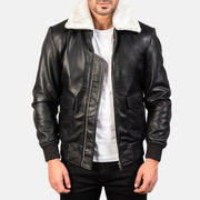 
Airin G-1 Black & White Leather Bomber Jacket in Black Sheepskin Leather - Vista frontale e silhouette sartoriale | Acquista online