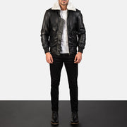 
Airin G-1 Black & White Leather Bomber Jacket - Vista laterale che mostra il taglio ergonomico delle maniche