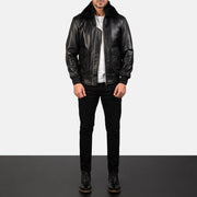 Men's Airin G-1 Nero Bomber in Pelle da Uomo - Lateral Side Profile View Showing Sleeve Cut &amp; Athletic Taper Fit