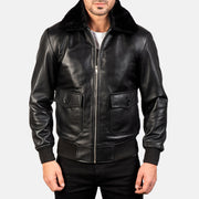 Dettaglio ravvicinato of Shirt with Removable Fur &amp; Zipper Hardware on Men's Airin G-1 Nero Bomber in Pelle da Uomo