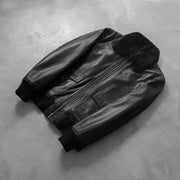 Rib Knit &amp; Hem Craftsmanship Construction Detail on Men's Airin G-1 Nero Bomber in Pelle da Uomo