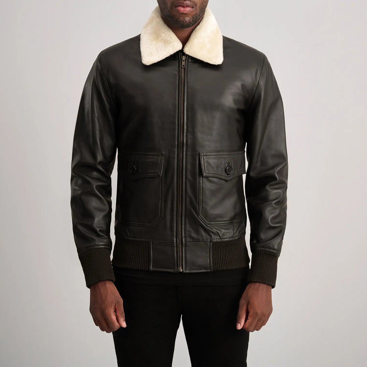 
Dettaglio ravvicinato of Shirt with Removable Fur & Zipper Hardware on Airin G-1 Marrone & Cream Bomber in Pelle da Uomo