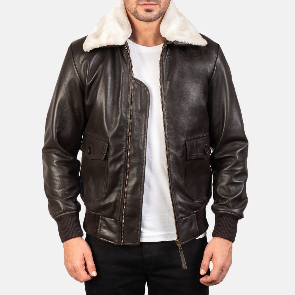 Men's Airin G-1 Marrone Bomber in Pelle da Uomo in Brown Sheepskin Leather - Vista frontale e linea su misura | Acquista online
