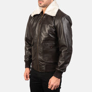 Brown Sheepskin Leather Bomber Jacket - Vista posteriore Showing Tailored Shoulder Fit &amp; Clean Hemline