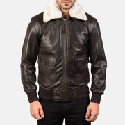 Dettaglio ravvicinato of Shirt with Removable Fur &amp; Zipper Hardware on Men's Airin G-1 Marrone Bomber in Pelle da Uomo