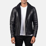Men's Alberto Shearling Nero Giacca in Pelle da Uomo in Black Sheepskin Leather - Vista frontale e linea su misura | Acquista online