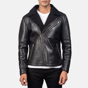 Men's Alberto Shearling Nero Giacca in Pelle da Uomo - Lateral Side Profile View Showing Sleeve Cut &amp; Athletic Taper Fit