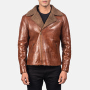 Men's Alberto Shearling Marrone Giacca in Pelle da Uomo - Lateral Side Profile View Showing Sleeve Cut &amp; Athletic Taper Fit