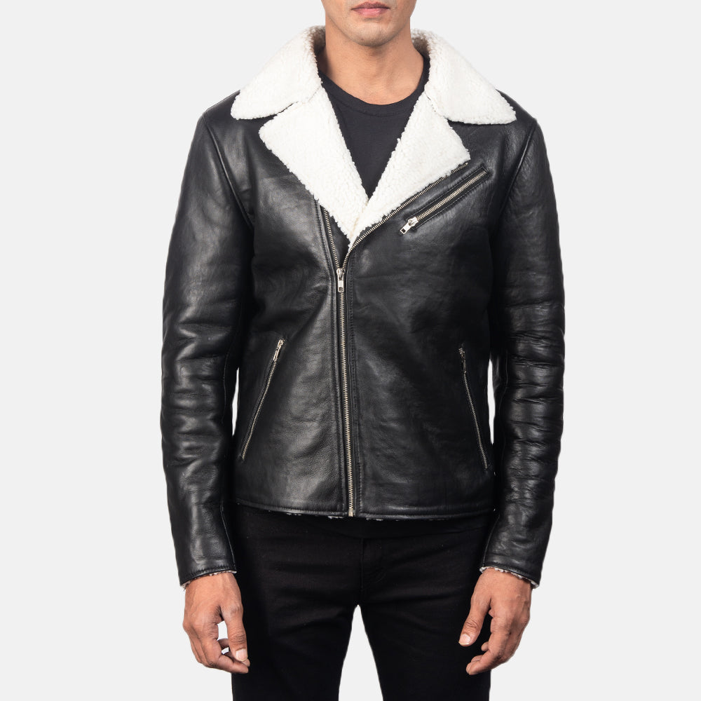 Men's Alberto Bianco Shearling Nero Giacca in Pelle da Uomo - Lateral Side Profile View Showing Sleeve Cut &amp; Athletic Taper Fit