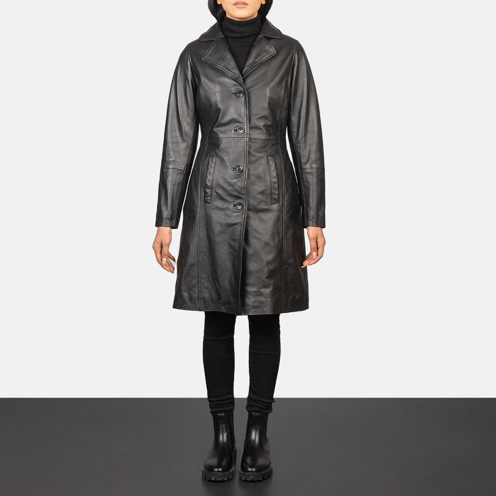 
Alexis Nero Single Breasted Cappotto in Pelle da Donna in Black Cowhide Leather - Vista frontale e silhouette sartoriale | Acquista online