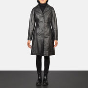 
Alexis Nero Single Breasted Cappotto in Pelle da Donna in Black Cowhide Leather - Vista frontale e silhouette sartoriale | Acquista online