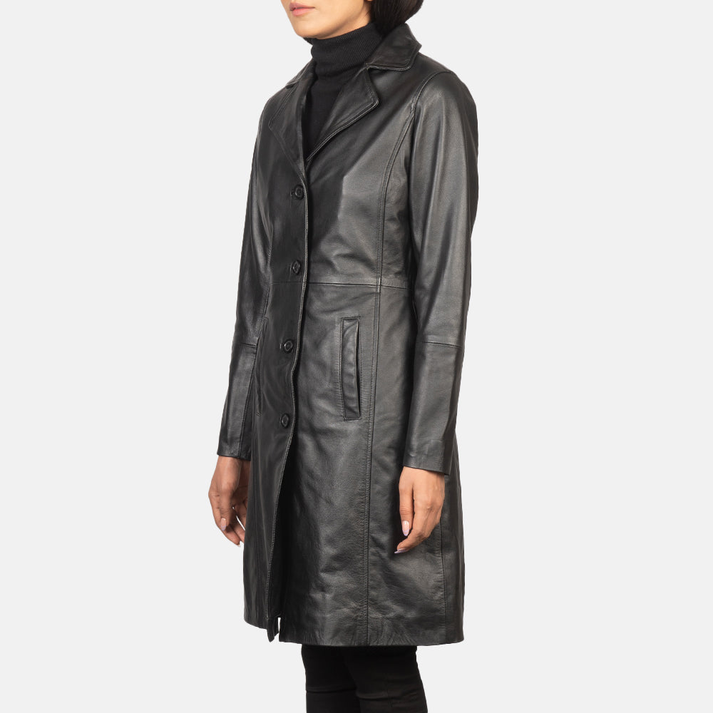 
Alexis Nero Single Breasted Cappotto in Pelle da Donna - Vista laterale che mostra il taglio ergonomico delle maniche
