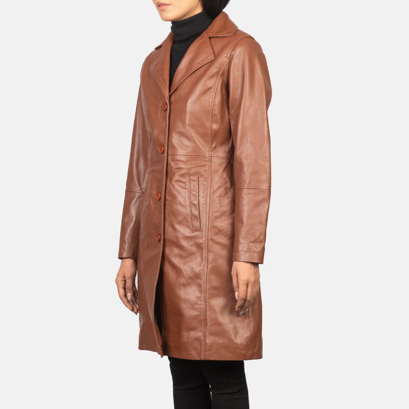 Alexis Marrone Single Breasted Cappotto in Pelle da Donna