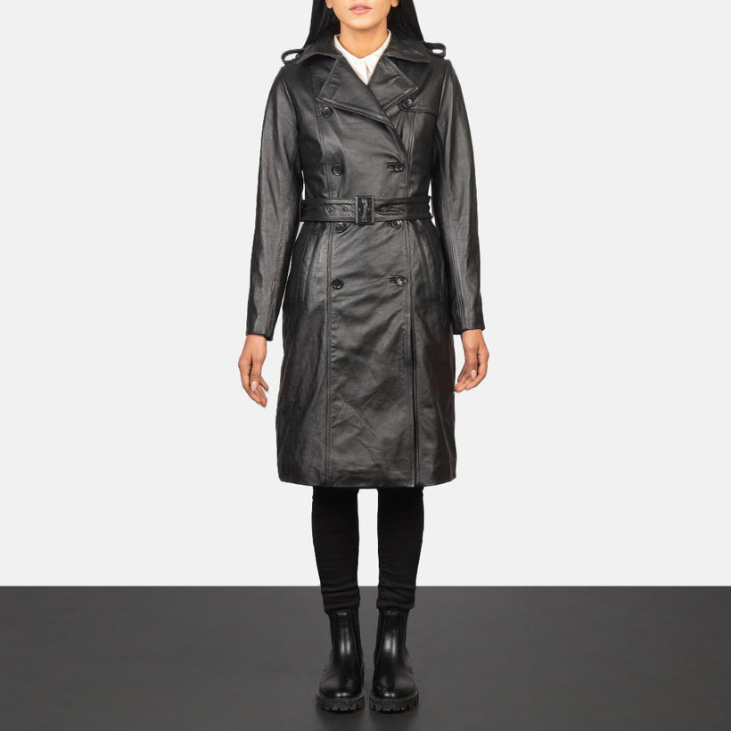 Alice Nero Double-Breasted Cappotto in Pelle da Donna