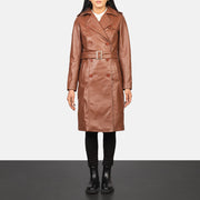 Women's Alice Marrone Double Breasted Cappotto in Pelle da Donna in Black Cowhide Leather - Vista frontale e linea su misura | Acquista online