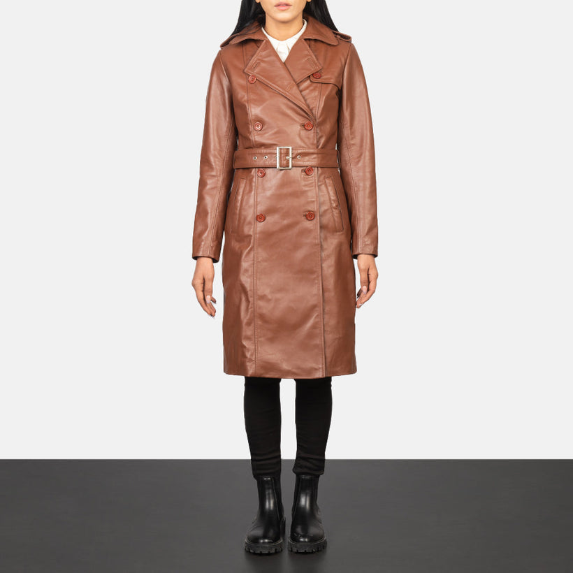 Alice Marrone Double Breasted Cappotto in Pelle da Donna