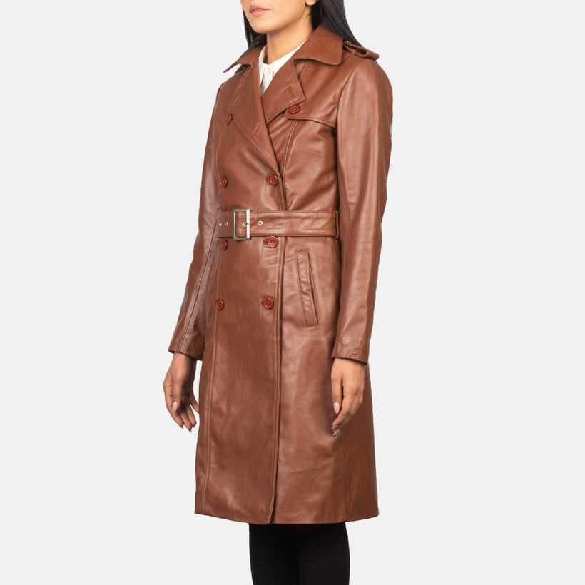 Alice Marrone Double Breasted Cappotto in Pelle da Donna
