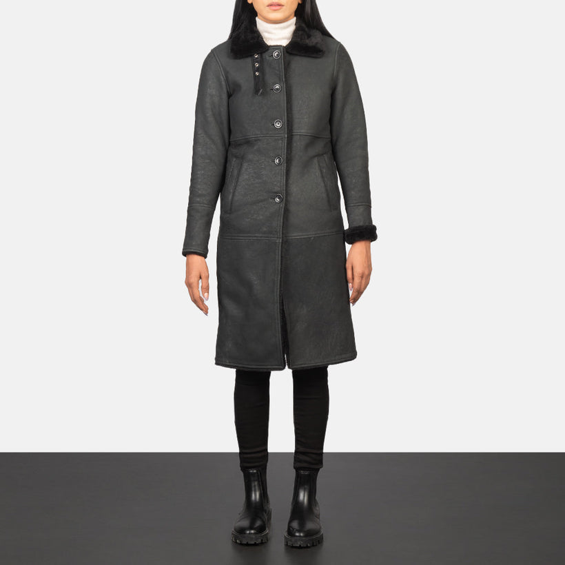 Alina Shearling Nero Cappotto in Pelle da Donna