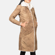 Distressed Brown Sheepskin Leather Aviator Jacket - Vista posteriore Showing Tailored Shoulder Fit &amp; Clean Hemline