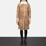 Women's Alina Shearling Marrone Cappotto in Pelle da Donna - Lateral Side Profile View Showing Sleeve Cut &amp; Athletic Taper Fit