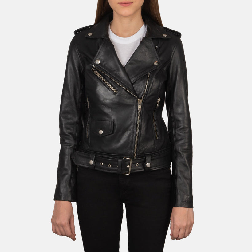 Alison Nero Giacca Biker in Pelle da Donna