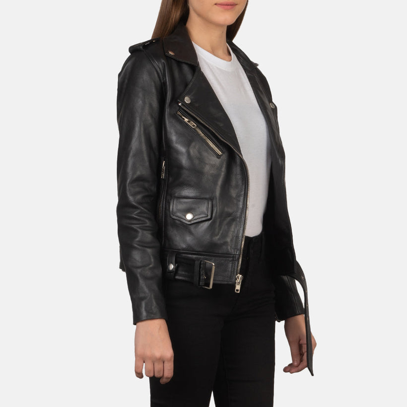 Alison Nero Giacca Biker in Pelle da Donna