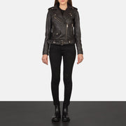 Women's Alison Marrone Giacca Biker in Pelle da Donna - Lateral Side Profile View Showing Sleeve Cut &amp; Athletic Taper Fit