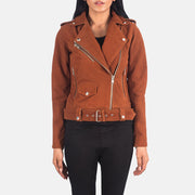 Women's Alison Marrone Suede Giacca Biker in Pelle da Donna in Brown Goatskin Suede - Vista frontale e linea su misura | Acquista online