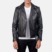 
Allaric Alley Black Leather Biker Jacket in Black Cowhide Leather - Vista frontale e silhouette sartoriale | Acquista online