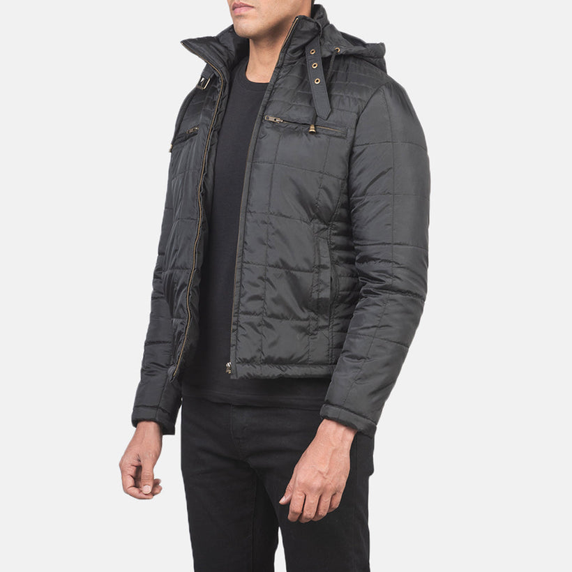 Alps Trapuntato Nero Hooded Windbreaker Giacca in Pelle da Uomo
