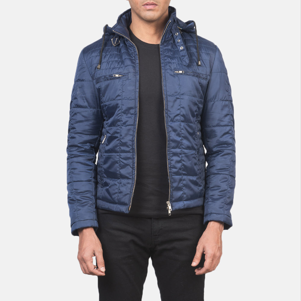 Men's Alps Quilted Blue Windbreaker Jacket in Blue Nylon - Vista frontale e linea su misura | Acquista online