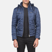 Men's Alps Quilted Blue Windbreaker Jacket in Blue Nylon - Vista frontale e linea su misura | Acquista online