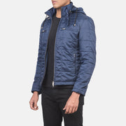 Blue Nylon Winter Jacket - Vista posteriore Showing Tailored Shoulder Fit &amp; Clean Hemline