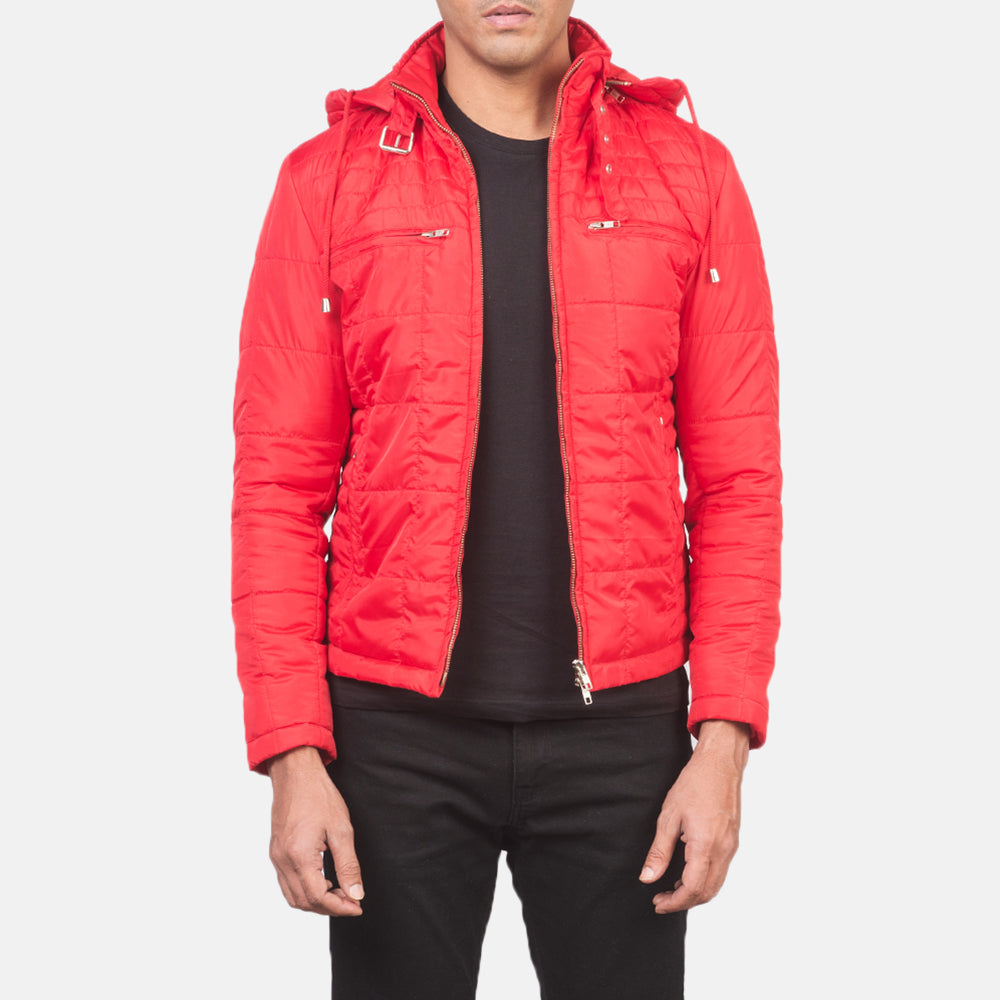 Men's Alps Quilted Red Windbreaker Jacket in Red Nylon - Vista frontale e linea su misura | Acquista online