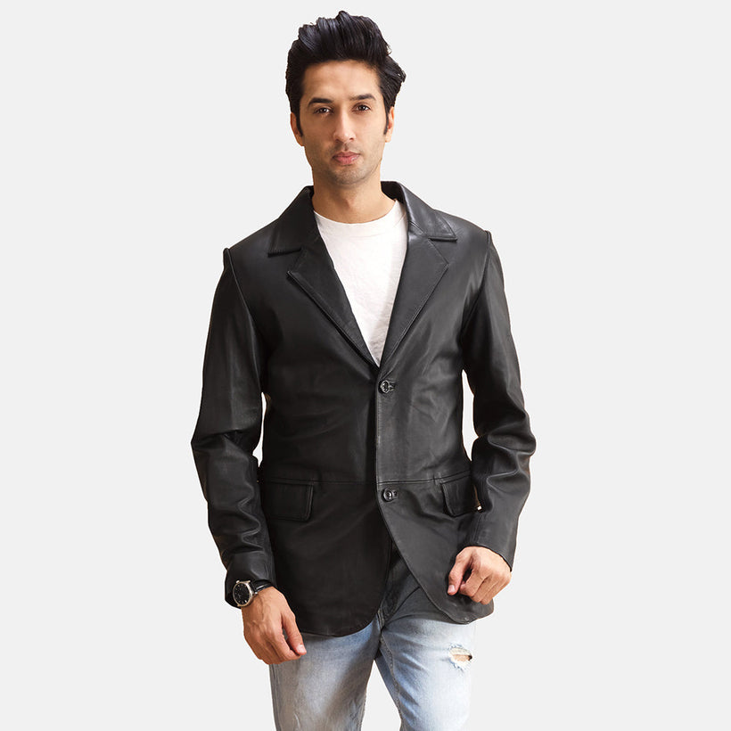 Alyson Nero Blazer in Pelle in Pelle da Uomo