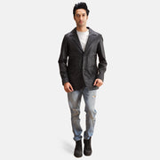 Alyson Nero Blazer in Pelle in Pelle da Uomo - Lateral Side Profile View Showing Sleeve Cut &amp; Athletic Taper Fit