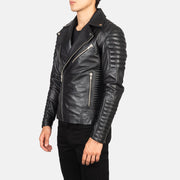Green Goatskin Suede Biker Jacket - Vista posteriore Showing Tailored Shoulder Fit &amp; Clean Hemline