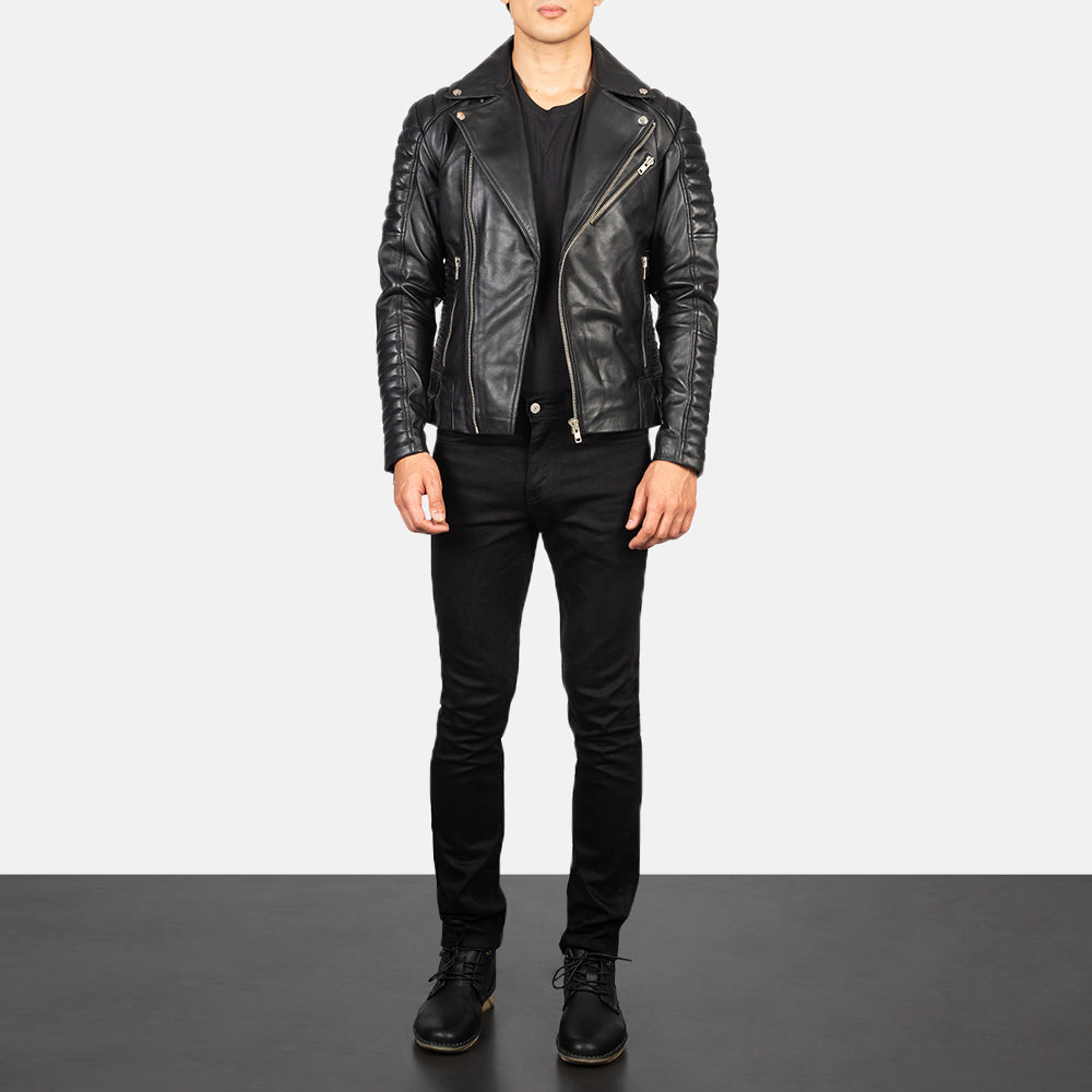 Men's Armand Green Suede Biker Jacket - Lateral Side Profile View Showing Sleeve Cut &amp; Athletic Taper Fit