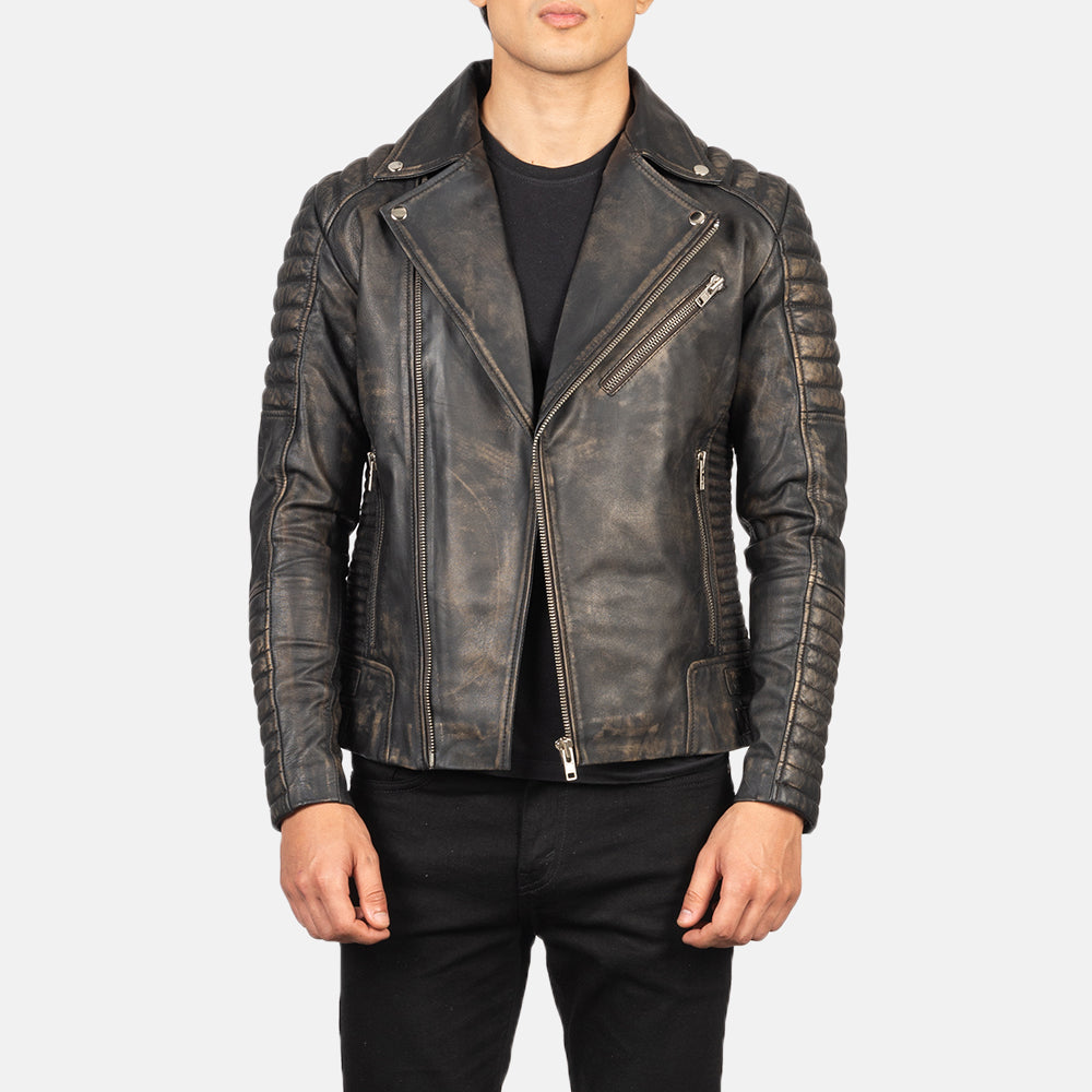Zipper &amp; Hem Craftsmanship Construction Detail on Men's Armand Green Suede Biker Jacket