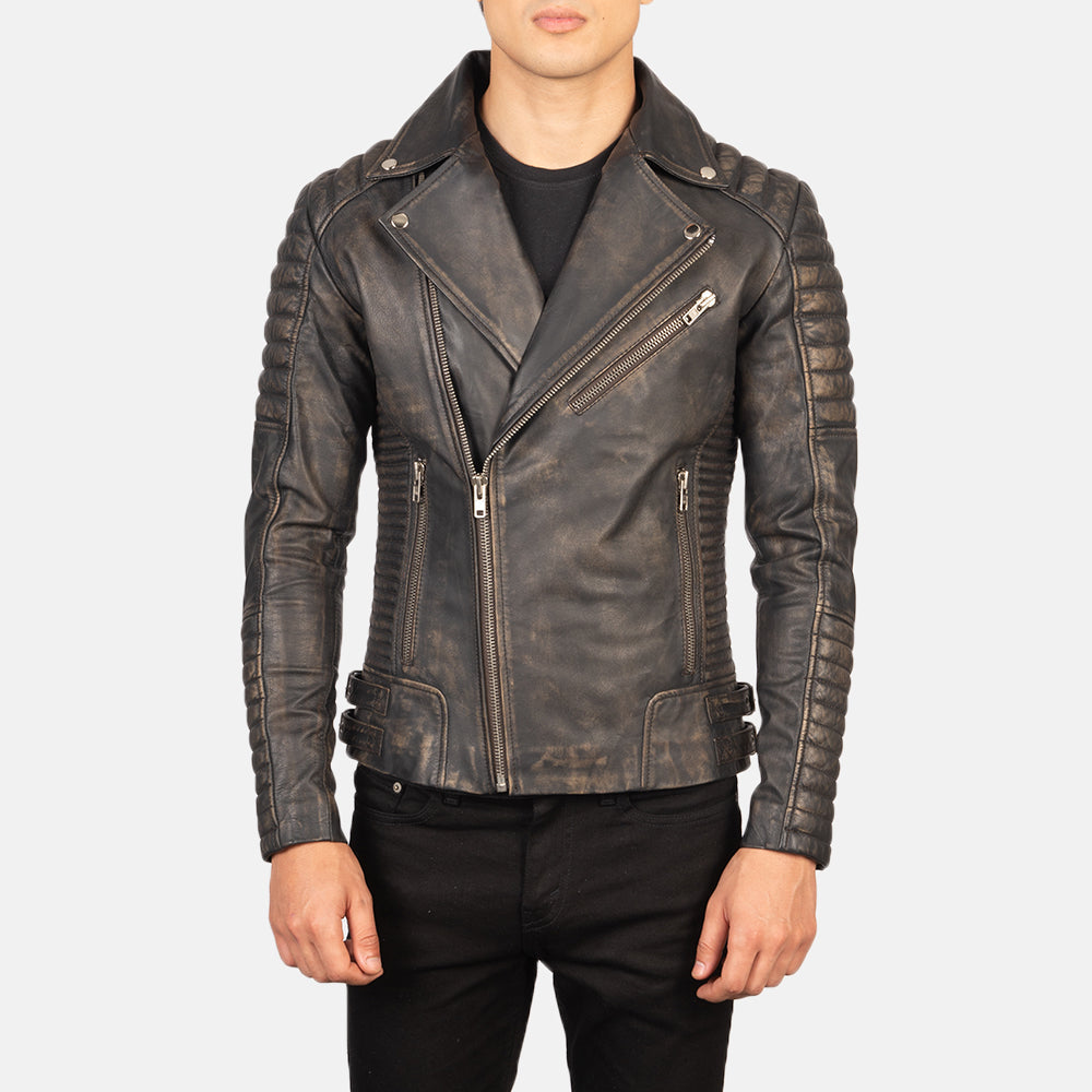 Armand Verde Giacca Biker in Pelle da Uomo – Vista prodotto alternativa 3