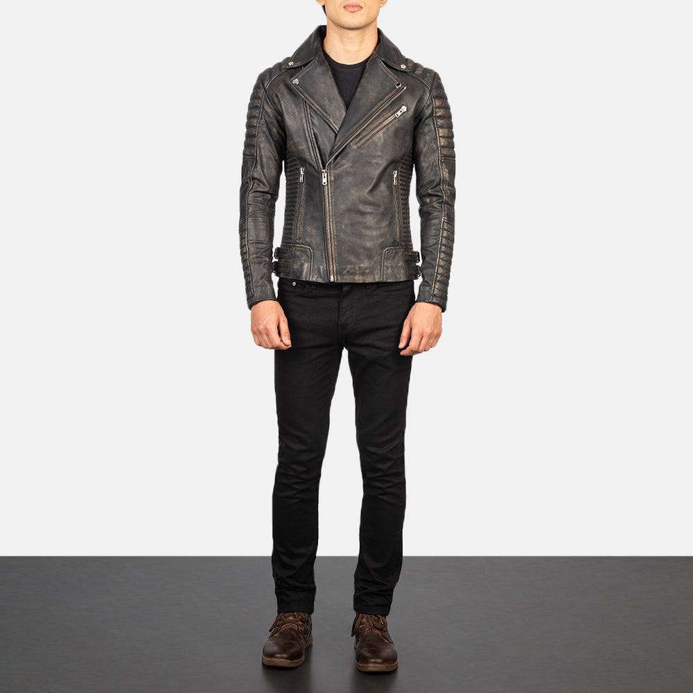 Armand Verde Giacca Biker in Pelle da Uomo – Vista prodotto alternativa 4
