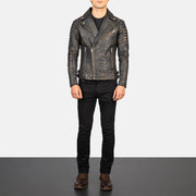 Armand Verde Giacca Biker in Pelle da Uomo – Vista prodotto alternativa 4