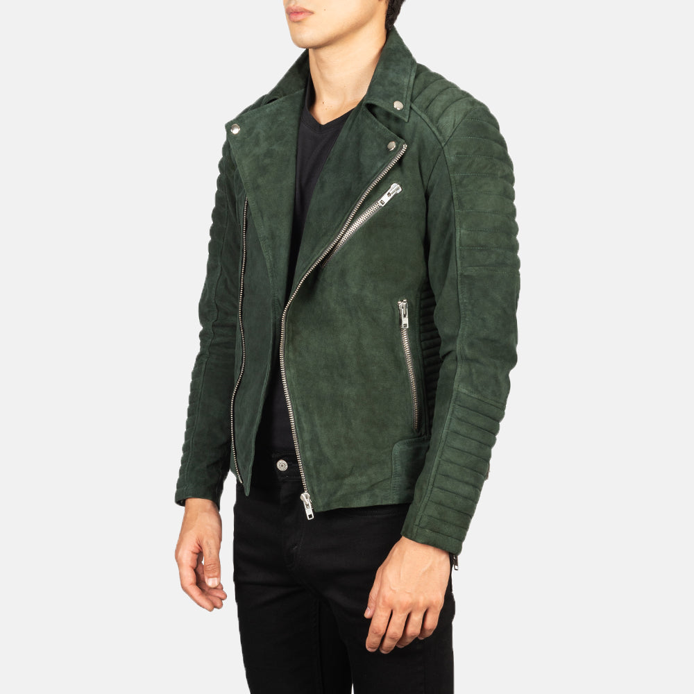 Armand Verde Giacca Biker in Pelle da Uomo – Vista prodotto alternativa 2