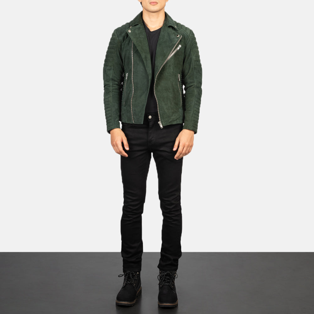 Armand Verde Giacca Biker in Pelle da Uomo – Vista prodotto alternativa 3