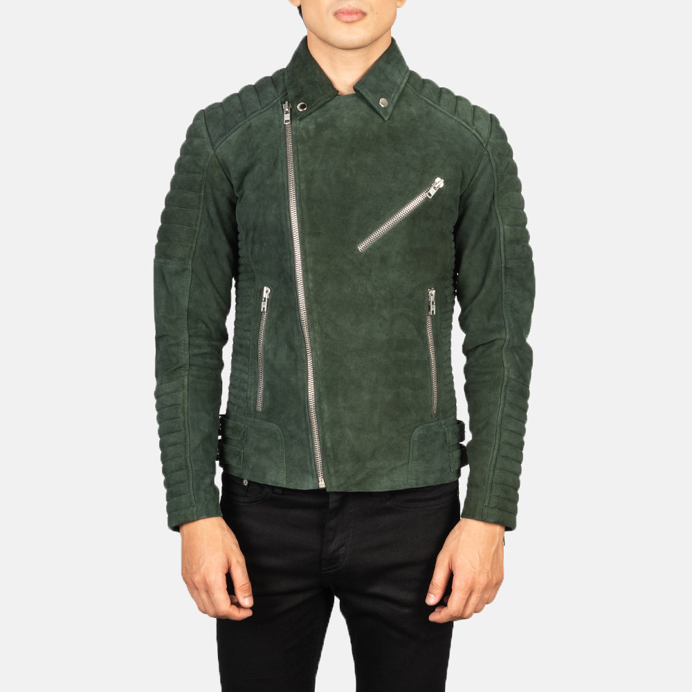 Armand Verde Giacca Biker in Pelle da Uomo – Vista prodotto alternativa 4