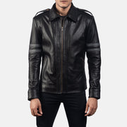 Armstrong Nero Giacca Biker in Pelle da Uomo in Black Cowhide Leather - Vista frontale e linea su misura | Acquista online