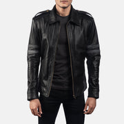 Dettaglio ravvicinato of Shirt &amp; Zipper Hardware on Armstrong Nero Giacca Biker in Pelle da Uomo
