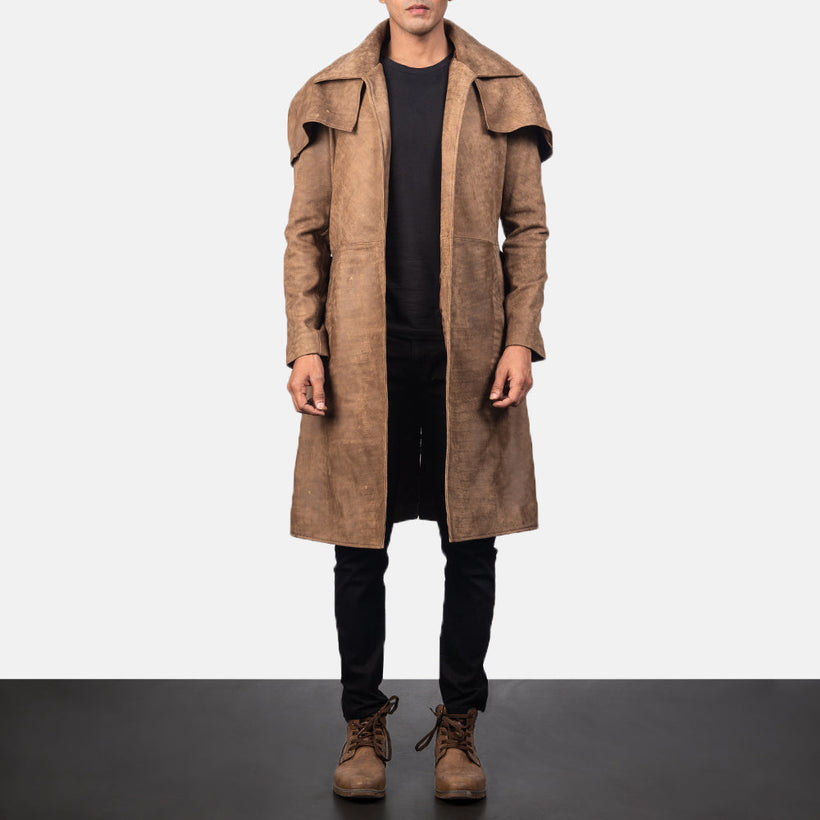 Army Marrone Leather Duster da Uomo