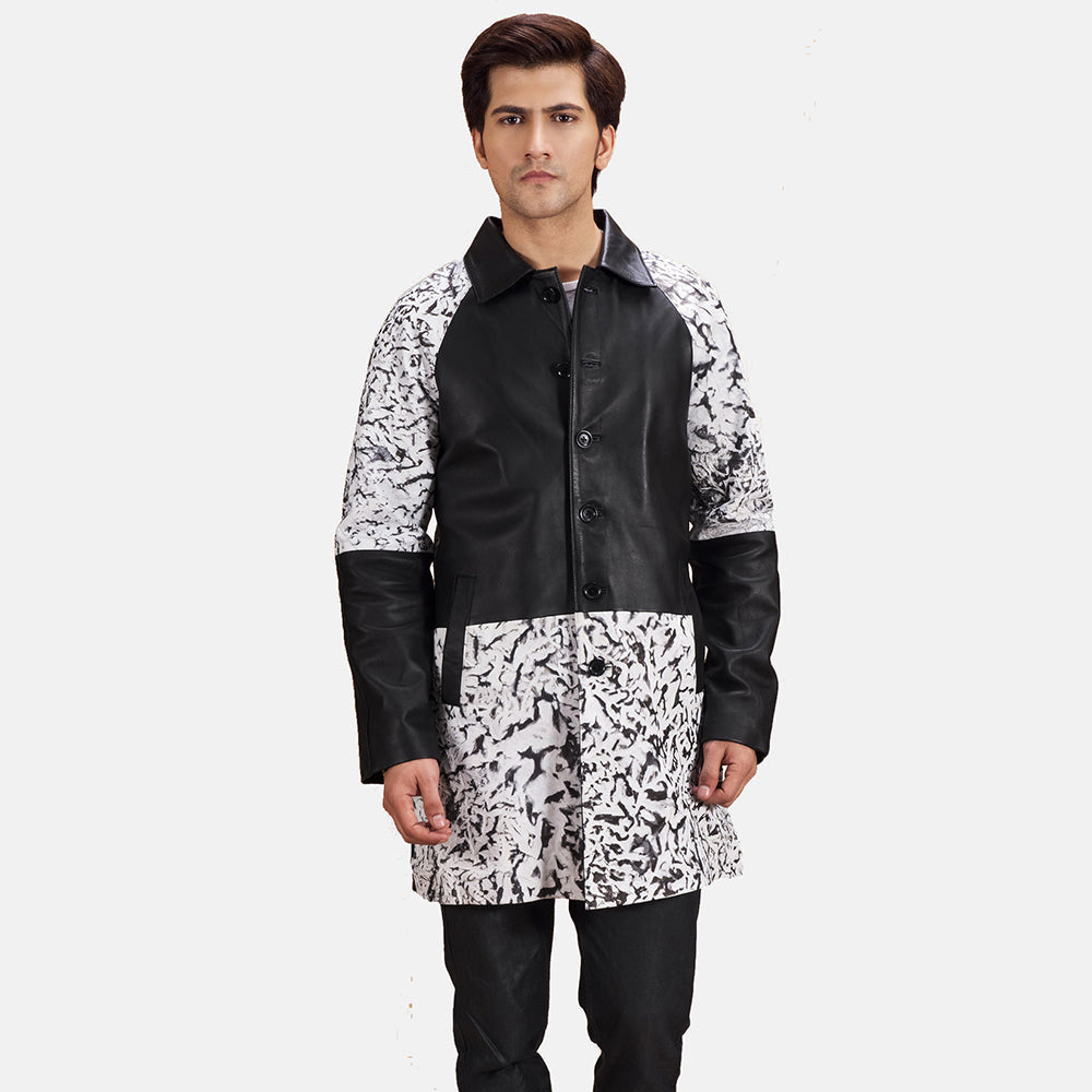 Men's Artistry Nero Dye Cappotto in Pelle da Uomo in Black &amp; White Sheepskin Dip &amp;Amp; Dye - Vista frontale e linea su misura | Acquista online